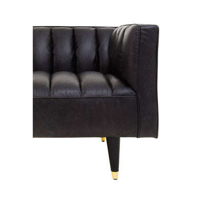 King Black Leather 3 Seater Sofa with Channel Tufting – angle view