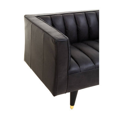 King Black Leather 3 Seater Sofa with Channel Tufting – side view 2