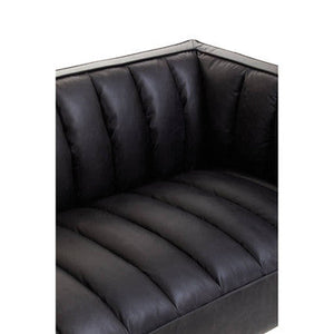 King Black Leather 3 Seater Sofa with Channel Tufting – detail 2