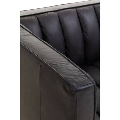 King Black Leather 3 Seater Sofa with Channel Tufting – in room setting 2