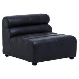 King Antique Black Leather Armless Modular Sofa Chair – side view