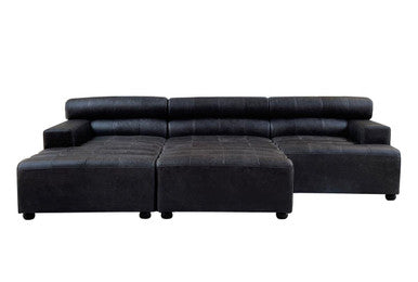 King Antique Black Leather Armless Modular Sofa Chair – side view 2