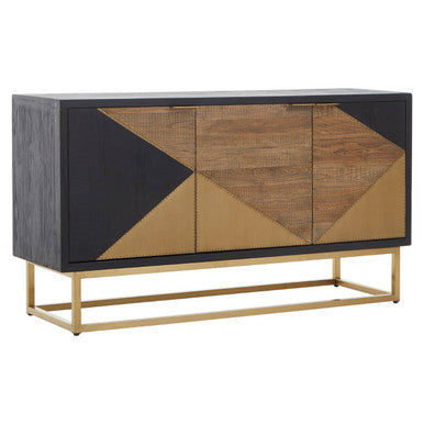 Siena Natural and Black Oak Wood 3 Door Sideboard