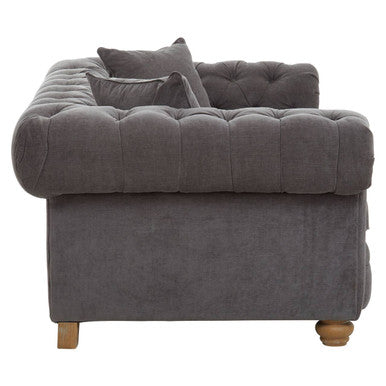 Spencer Grey Fabric Button Tufted 2 Seater Sofa – in room setting