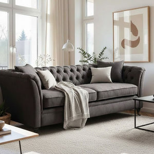 Sabrina Dark Grey Velvet Button Tufted 3 Seater Sofa