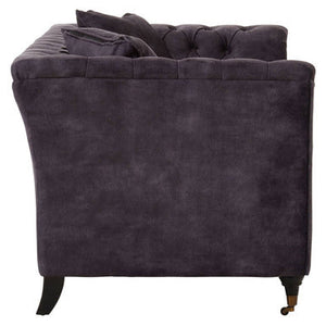 Sabrina Grey Velvet Fabric 2 Seater Sofa with Wheels – in room setting