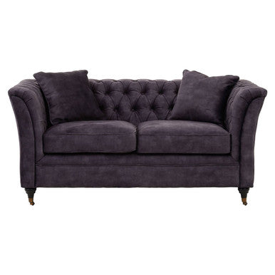Sabrina Grey Velvet Fabric 2 Seater Sofa with Wheels – side view