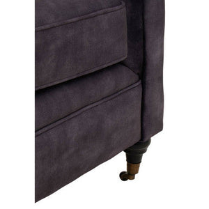 Sabrina Grey Velvet Fabric 2 Seater Sofa with Wheels – back view