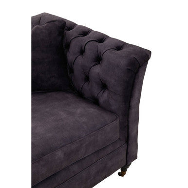 Sabrina Grey Velvet Fabric 2 Seater Sofa with Wheels – angle view