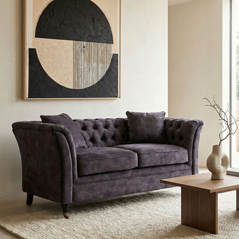 Sabrina Grey Velvet Fabric 2 Seater Sofa with Wheels
