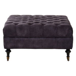 Sabrina Grey Velvet Ottoman with Wheels – side view