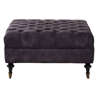 Sabrina Grey Velvet Ottoman with Wheels – side view