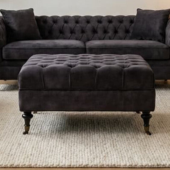 Sabrina Grey Velvet Ottoman with Wheels