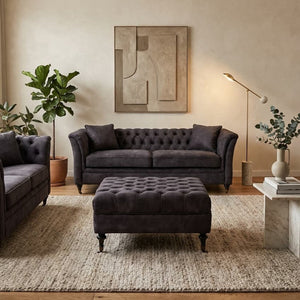 Sabrina Grey Velvet Ottoman with Wheels – side view 2