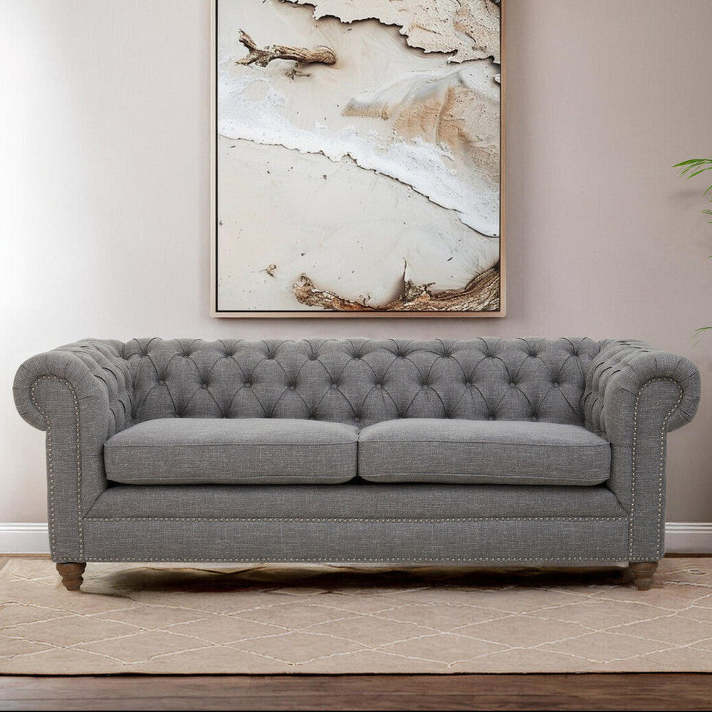 3 Seater Grey Linen Sofa | Stella