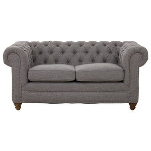Stella Grey Linen 2 Seater Chesterfield Sofa – side view
