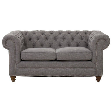 Stella Grey Linen 2 Seater Chesterfield Sofa – side view