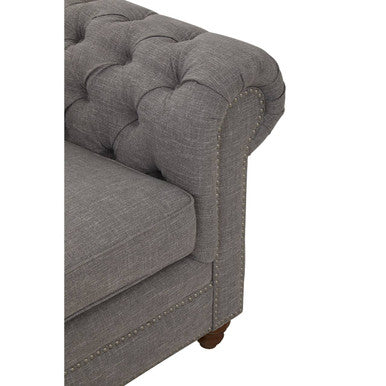 Stella Grey Linen 2 Seater Chesterfield Sofa – in room setting 2