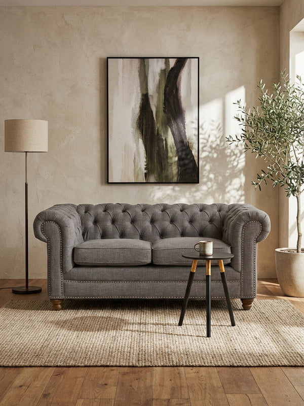 Stella Grey Linen 2 Seater Chesterfield Sofa – back view