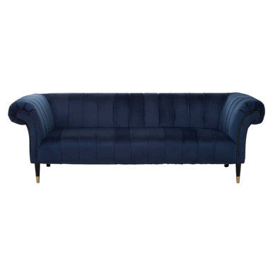 Siena Midnight Blue Velvet 3 Seater Sofa – side view