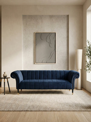 Siena Midnight Blue Velvet 3 Seater Sofa – back view