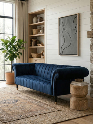 Siena Midnight Blue Velvet 3 Seater Sofa – detail