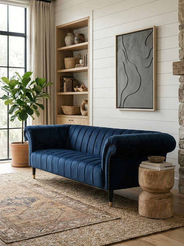Siena Midnight Blue Velvet 3 Seater Sofa – detail