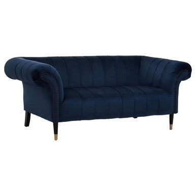 Siena Midnight Blue Velvet Channel Tufted 2 Seater Sofa – detail