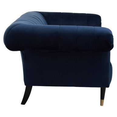 Siena Midnight Blue Velvet Channel Tufted 2 Seater Sofa – in room setting