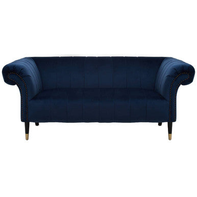 Siena Midnight Blue Velvet Channel Tufted 2 Seater Sofa – side view
