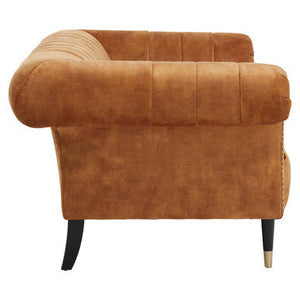 Siena Gold Velvet Channel Tufted 2 Seater Sofa – in room setting