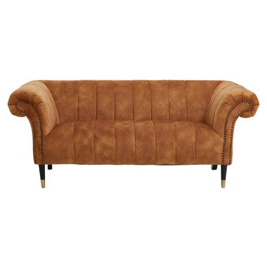 Siena Gold Velvet Channel Tufted 2 Seater Sofa – side view