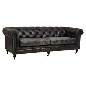 Hoxton Antique Black Leather 3 Seater Chesterfield Sofa – detail