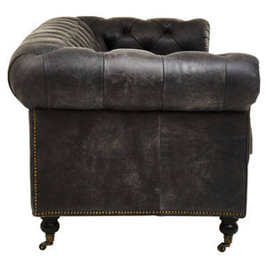Hoxton Antique Black Leather 3 Seater Chesterfield Sofa – in room setting