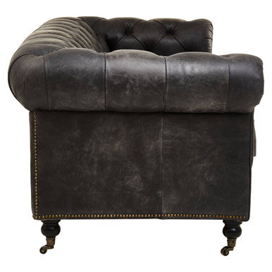 Hoxton Antique Black Leather 3 Seater Chesterfield Sofa – in room setting