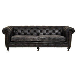 Hoxton Antique Black Leather 3 Seater Chesterfield Sofa – side view