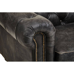 Hoxton Antique Black Leather 3 Seater Chesterfield Sofa – close-up