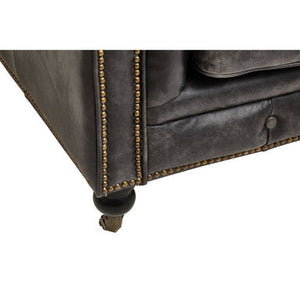 Hoxton Antique Black Leather 3 Seater Chesterfield Sofa – angle view