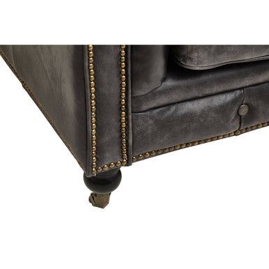 Hoxton Antique Black Leather 3 Seater Chesterfield Sofa – angle view
