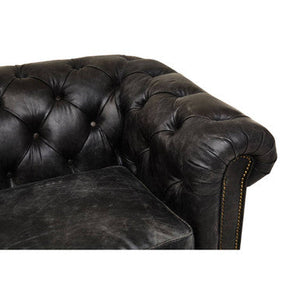 Hoxton Antique Black Leather 3 Seater Chesterfield Sofa – side view 2