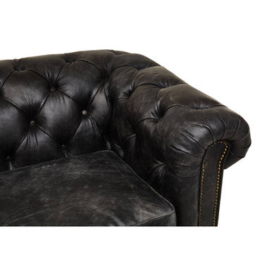 Hoxton Antique Black Leather 3 Seater Chesterfield Sofa – side view 2