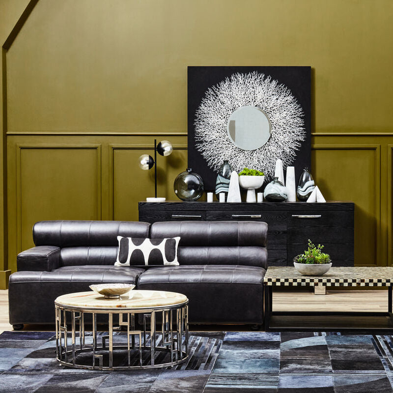 King Antique Black Leather Armless Modular Sofa Chair