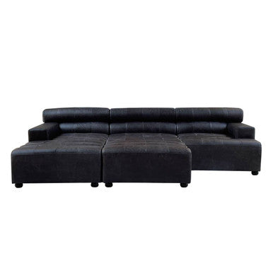 King Antique Black Leather Modular Ottoman – close-up