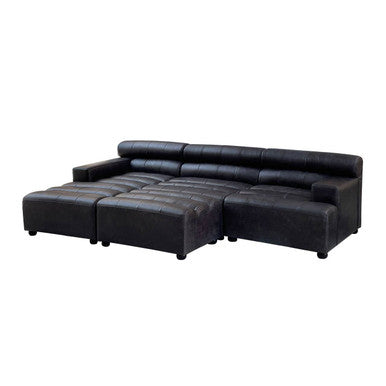 King Antique Black Leather Modular Ottoman – angle view