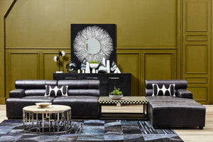 King Antique Black Leather Modular Ottoman – in room setting