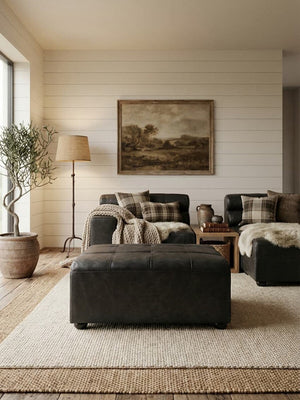 King Antique Black Leather Modular Ottoman – back view