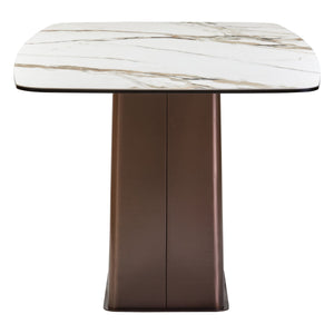 Imperia White Ceramic Marble Effect Rectangular Dining Table – side view