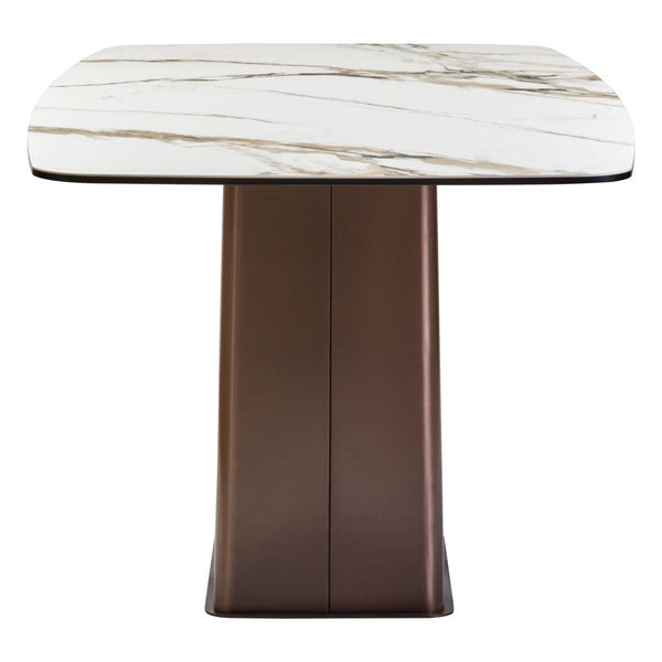 Imperia White Ceramic Marble Effect Rectangular Dining Table – side view