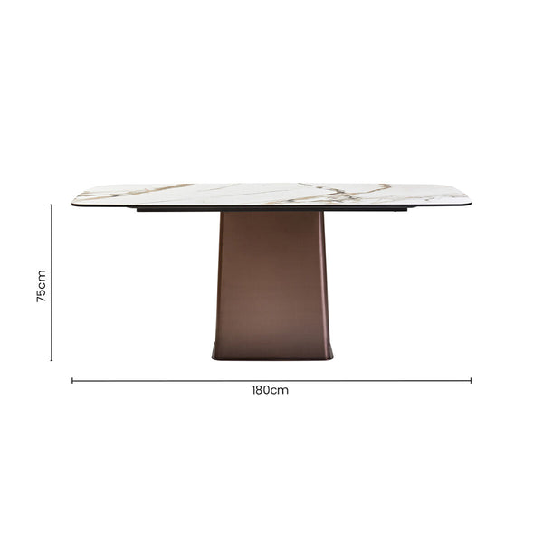 Imperia White Ceramic Marble Effect Rectangular Dining Table – back view