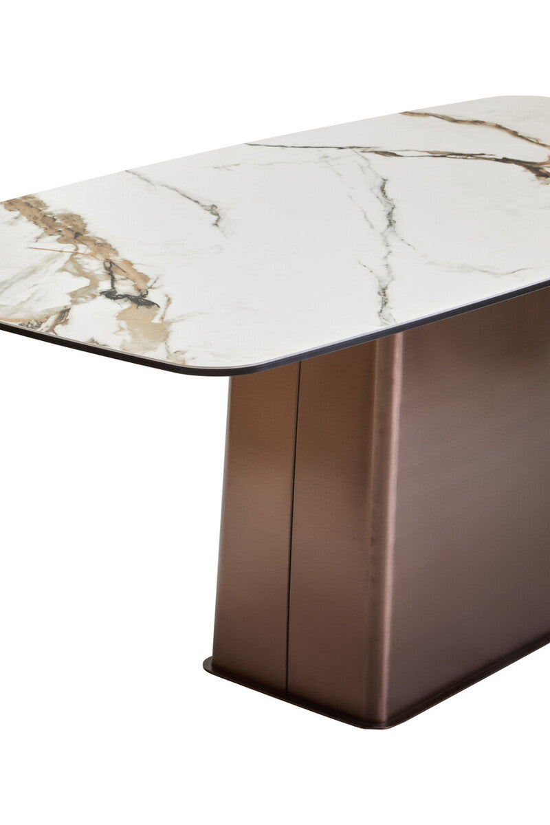 Imperia White Ceramic Marble Effect Rectangular Dining Table